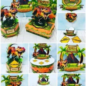 Arquivo para topo de bolo e itens de decoração tema Velociraptor nos formatos Studio e PDF, pronto para imprimir e recortar na Silhouette.