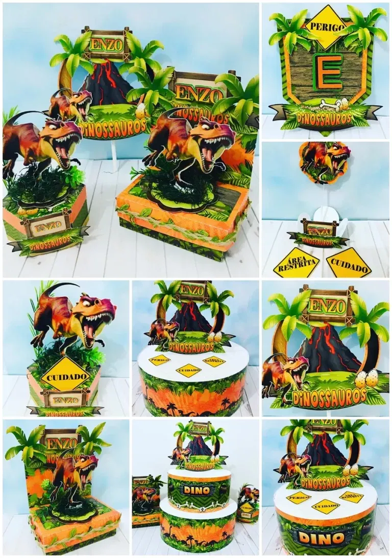 Arquivo para topo de bolo e itens de decoração tema Velociraptor nos formatos Studio e PDF, pronto para imprimir e recortar na Silhouette.