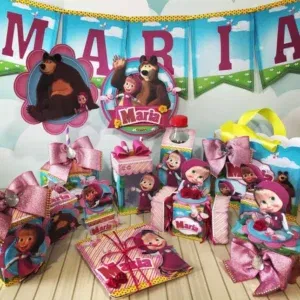 Arquivo de corte digital para arranjo de mesa tema Masha e o Urso nos formatos Studio, PNG e PDF para máquinas Silhouette ou tesoura, ideal para decoração lúdica.