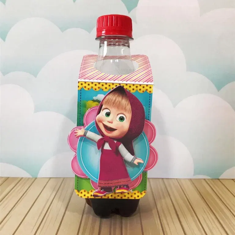 Moldes digitais de arranjo de mesa tema Masha e o Urso nos formatos Studio, PNG e PDF para impressão de alta resolução e decoração de festas infantis.