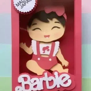 Arquivo de corte digital para caixa e boneca baby no tema Barbie, formato Studio para máquinas Silhouette, ideal para lembrancinhas de festas infantis.