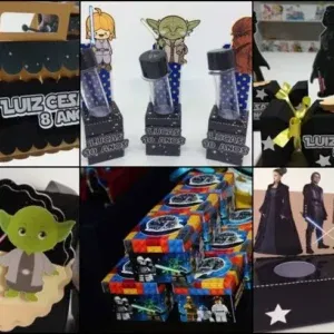 Moldes digitais de caixinha temática Star Wars no formato Studio para impressão de alta resolução e decoração de festas infantis e geeks.