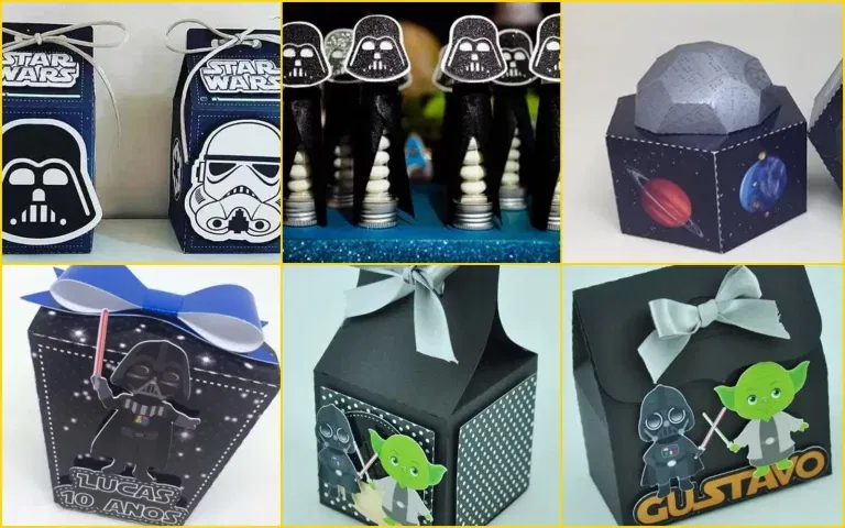 Arquivo de corte digital de caixinha personalizada tema Star Wars no formato Studio para máquinas Silhouette, ideal para lembrancinhas de festas galácticas.