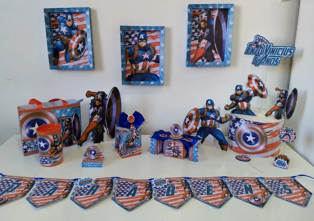 Arquivo de corte digital para topper de mesa e itens de decoração tema Capitão América nos formatos Studio e PDF para Silhouette.