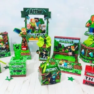 Arquivo de corte digital para centro de mesa Minecraft nos formatos Studio e PDF para máquinas Silhouette ou tesoura, ideal para imprimir e decorar festas infantis.