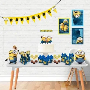 Arquivo digital para centro de mesa tema Minions nos formatos Studio e PDF para imprimir e recortar na Silhouette ou tesoura.