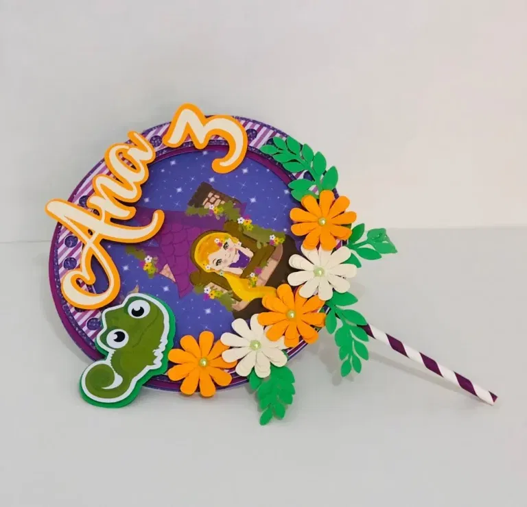 Arquivo para centro de mesa e itens de decoração Rapunzel nos formatos Studio e PDF, pronto para imprimir e recortar na Silhouette ou tesoura.