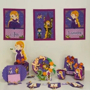 Arquivo de corte digital para centro de mesa Rapunzel nos formatos Studio e PDF para máquinas Silhouette ou tesoura, ideal para decoração de festas de princesas.