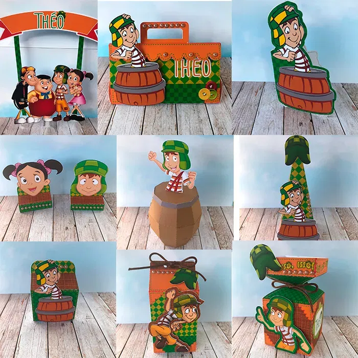 Moldes digitais de decoração para aniversário tema Chaves no formato Studio para impressão de alta resolução e personalizados de festas infantis.