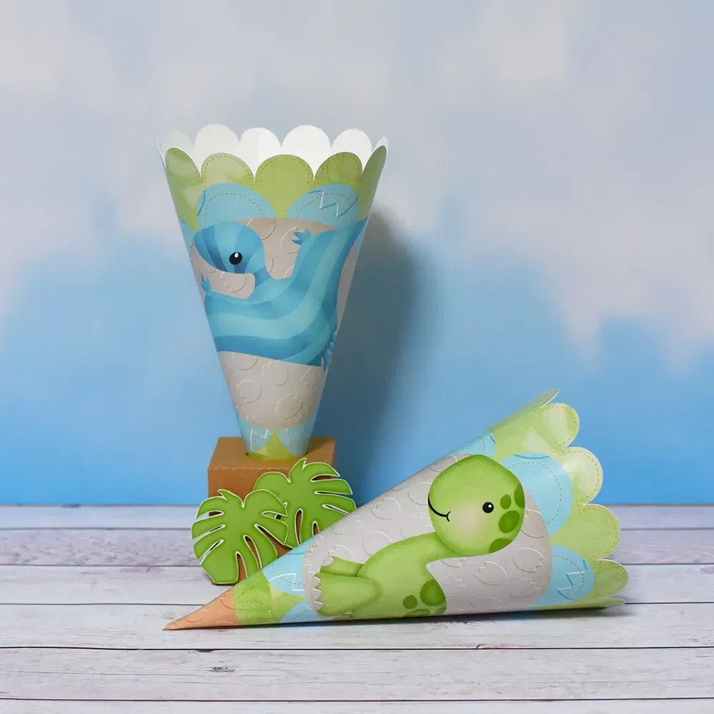 Arquivo de corte para caixa e decoração simples temática dinossauros no formato Studio, ideal para festas de aniversário econômicas.