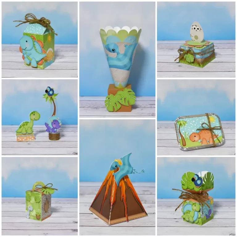 Arquivo de corte digital tema dinossauros para festa infantil simples no formato Studio para máquinas Silhouette, ideal para decoração prática e rápida.