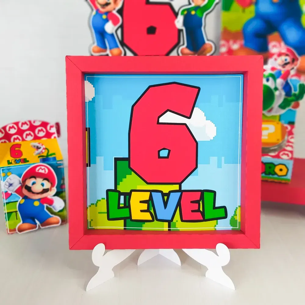 Conjunto de arquivos digitais tema Mario Bros para festa infantil para imprimir e recortar nos formatos Studio e PDF.