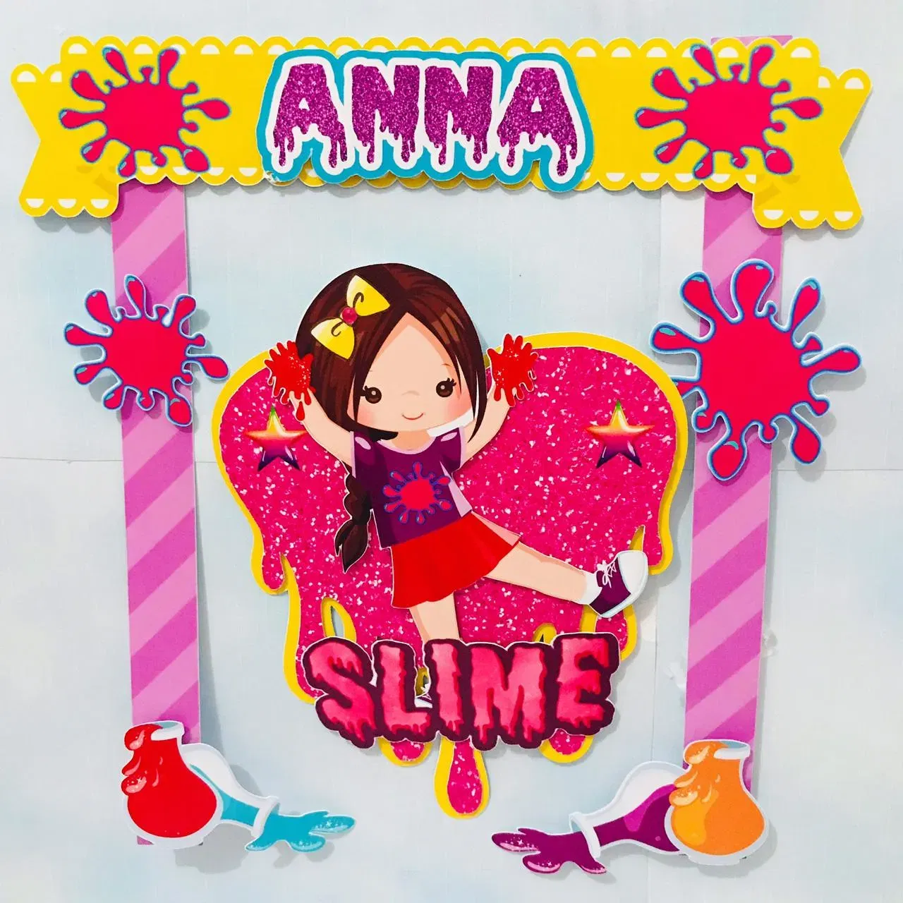 Arquivo de Slime para recortar nos formatos PDF e Studio ideal para decoração de mesas e festas infantis.