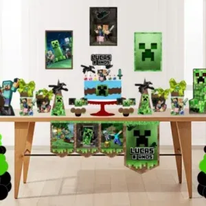 Arquivo de corte digital para decoração de festa Minecraft nos formatos Studio e PDF para máquinas Silhouette ou tesoura, ideal para personalizados de aniversário infantil.