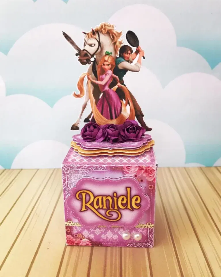 Moldes digitais de centro de mesa Rapunzel Enrolados nos formatos Studio e PDF para impressão de alta resolução e personalizados de festas infantis.