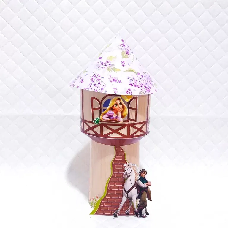 Arquivo de corte para caixa e decoração simples Enrolados nos formatos Studio e PDF, ideal para festas de aniversário econômicas.