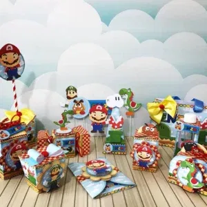 Conjunto de arquivos digitais tema Super Mario para decoração para imprimir e recortar nos formatos Studio, PNG e PDF.