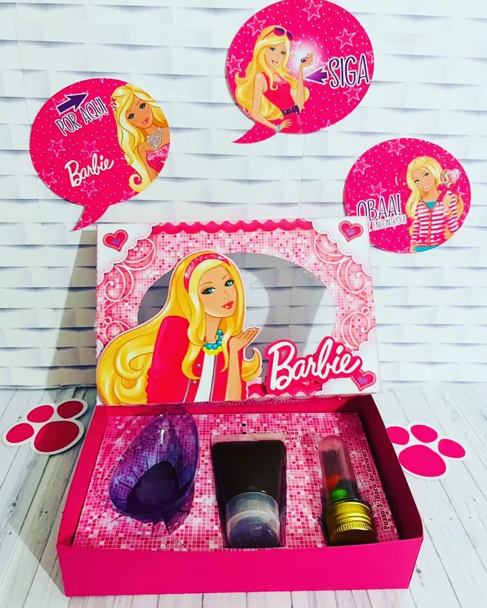 Arquivo de corte para caixa de chocolate e decoração Páscoa Barbie nos formatos Studio e PDF, ideal para lembrancinhas de festas de aniversário.