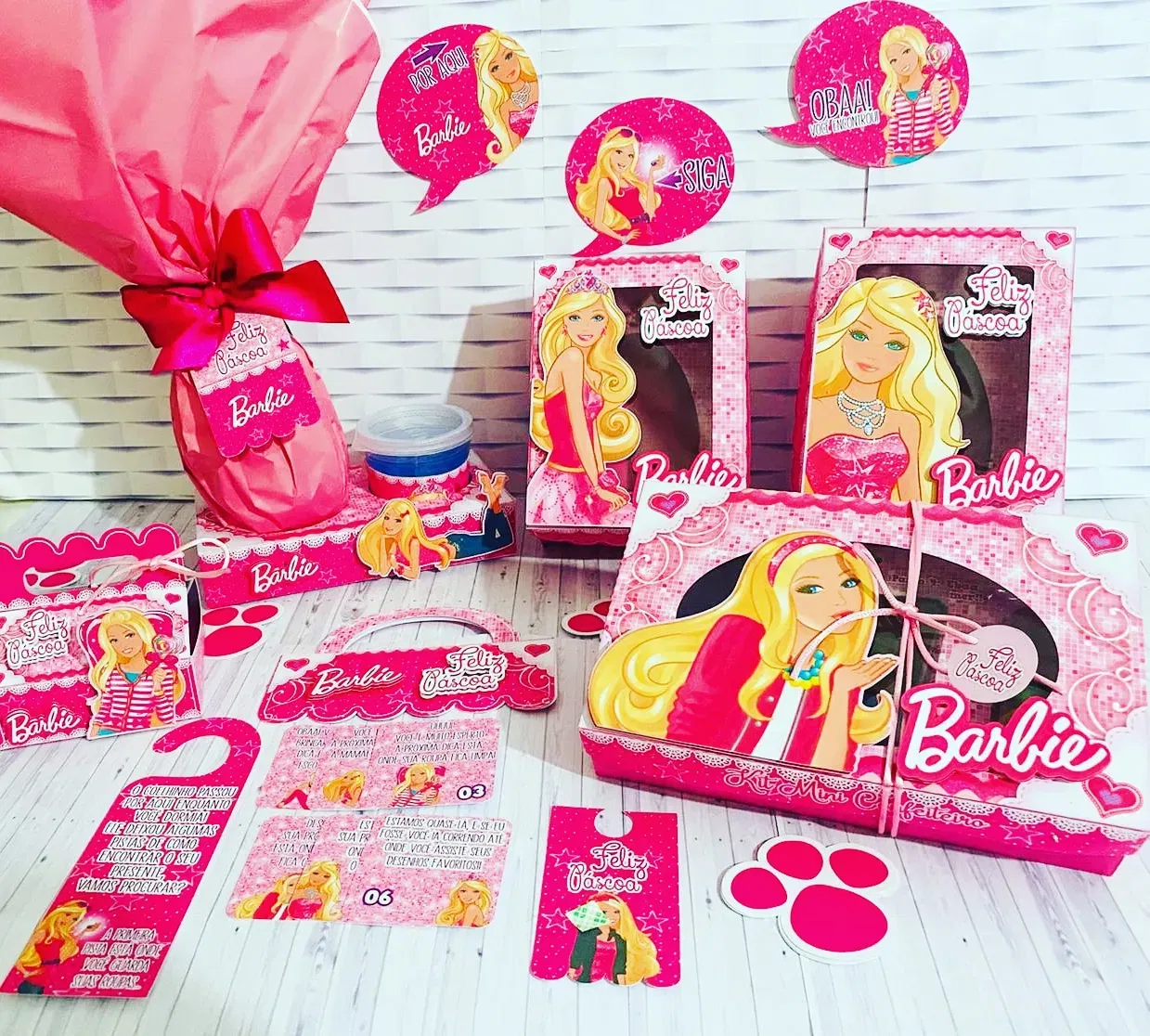 Moldes digitais de Páscoa da Barbie nos formatos Studio e PDF para impressão de alta resolução e personalizados de festas ou mimos de chocolate.