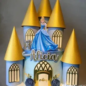 Arquivo digital tema Cinderela e Castelo no formato Studio para topo de bolo e topper infantil para imprimir e recortar na Silhouette.