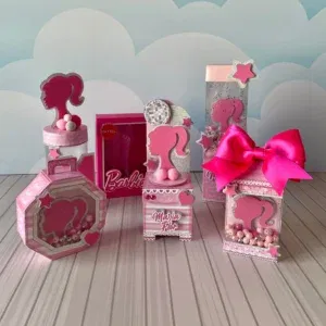 Moldes digitais de decoração Barbie Simples nos formatos Studio, PNG e PDF para impressão de alta resolução e personalizados de festas infantis rápidos.