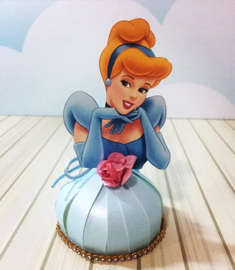 Conjunto de arquivos digitais tema Cinderela Rosa e Azul para imprimir e recortar nos formatos Studio e PDF para topo de bolo e enfeites.