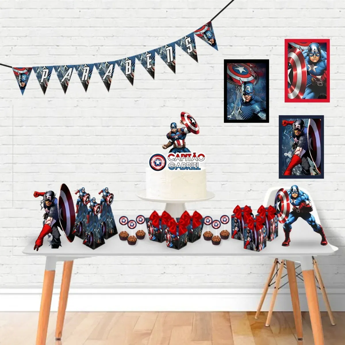 Arquivo digital tema Capitão América nos formatos Studio e PDF para máquinas de corte Silhouette ou tesoura, ideal para decoração de festas heroicas.