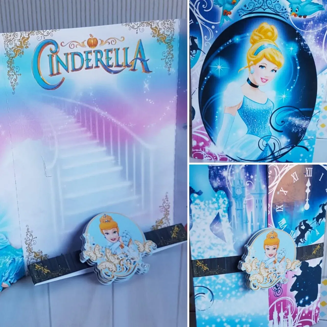 Arquivo digital tema Decoração de Aniversário da Cinderela nos formatos Studio e PDF para topo de bolo e itens de festa para imprimir e recortar.