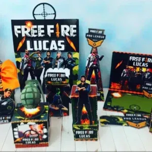 Arquivo de corte digital para topper de bolo e itens de decoração tema Free Fire nos formatos Studio e PDF para Silhouette.