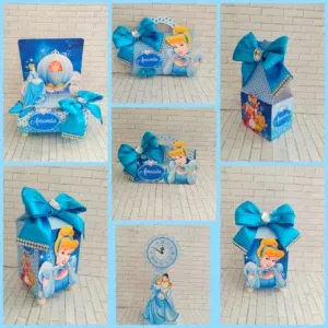 Arquivo digital tema 15 anos Cinderela nos formatos Studio, PNG e PDF para topo de bolo e itens de festa para imprimir e recortar.