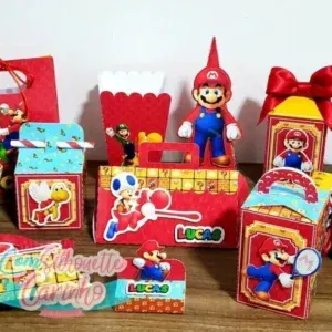 Arquivo digital tema Super Mario nos formatos Studio e PDF para decoração de festa de aniversário para imprimir e recortar na Silhouette.