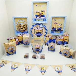 Arquivo de corte digital para topper de bolo e itens de decoração tema Minions nos formatos Studio, PNG e PDF para Silhouette.