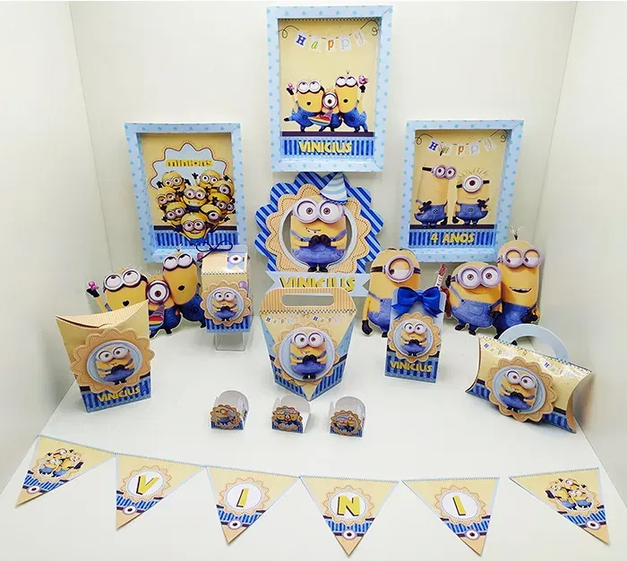 Arquivo de corte digital para topper de bolo e itens de decoração tema Minions nos formatos Studio, PNG e PDF para Silhouette.