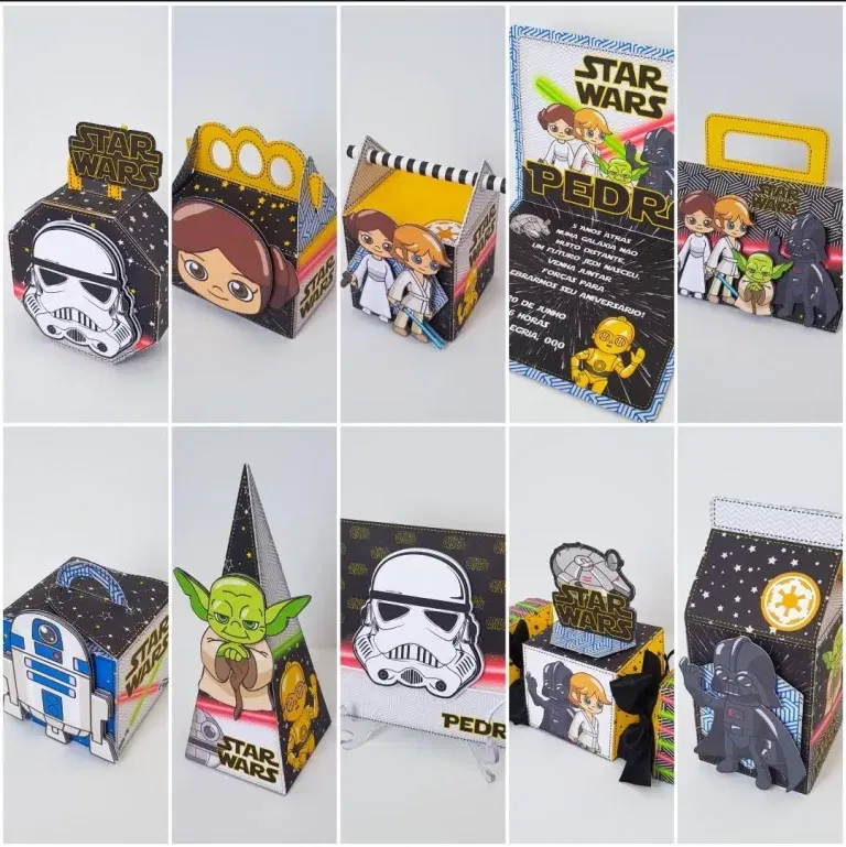 Arquivo de corte digital tema Star Wars nos formatos Studio, PNG e PDF para máquinas Silhouette ou tesoura, ideal para decoração de festas galácticas.