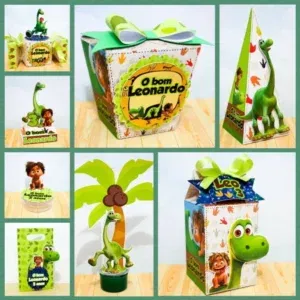 Moldes digitais de decoração tema O Bom Dinossauro no formato Studio para impressão de alta resolução e personalizados de festas de aniversário.