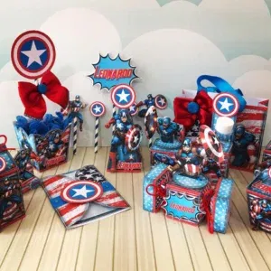 Arquivo digital para festa temática Capitão América nos formatos Studio, PNG e PDF para imprimir e recortar na Silhouette ou tesoura.