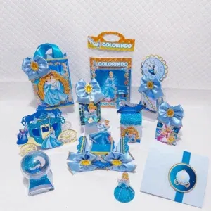 Arquivo digital tema 15 anos Cinderela nos formatos Studio e PDF para topo de bolo e itens de festa para imprimir e recortar na Silhouette.