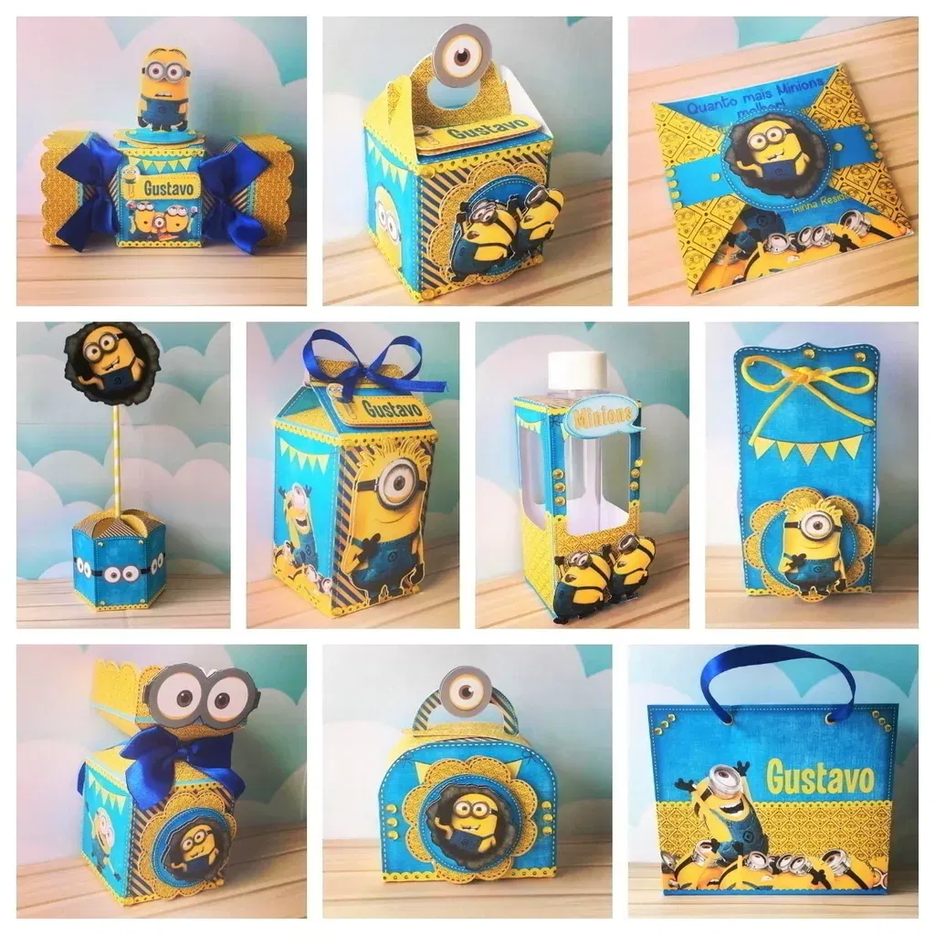 Arquivo digital para festa de aniversário tema Minions nos formatos Studio, PNG e PDF para imprimir e recortar na Silhouette ou tesoura.
