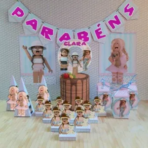 Arquivo digital tema Roblox para aniversário nos formatos Studio, PNG e PDF para topo de bolo e itens de festa para imprimir e recortar.