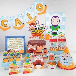 Conjunto de arquivos digitais tema Toy Story para aniversário para imprimir e recortar nos formatos Studio e PDF.