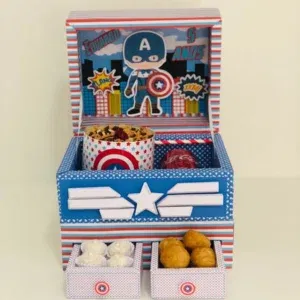 Arquivo digital para festa na caixa tema Capitão América nos formatos Studio e PDF para imprimir e recortar na Silhouette ou tesoura.