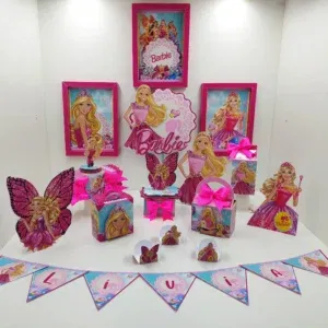 Moldes digitais de lembrancinha Barbie Simples nos formatos Studio, PNG e PDF para impressão de alta resolução e personalizados de festas rápidos.