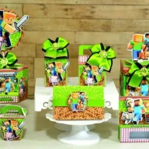 Arquivo de corte para lembrancinha estruturada Minecraft nos formatos Studio e PDF, ideal para festas de aniversário simples e baratas.