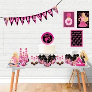 Arquivo de corte digital para mesa de festa da Barbie simples nos formatos Studio e PDF para máquinas Silhouette ou tesoura, ideal para decoração económica.