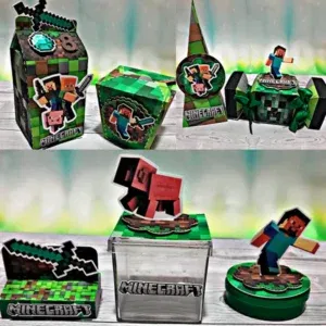 Arquivo para topo de bolo e itens de aniversário Minecraft no formato Studio, ideal para recortar na Silhouette e decorar festas temáticas.