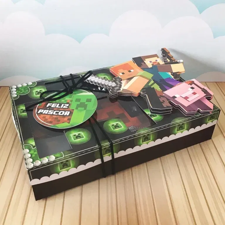 Arquivo de corte para kit confeiteiro tema Minecraft nos formatos Studio e PDF, ideal para lembrancinhas de luxo e decoração de festas de aniversário.