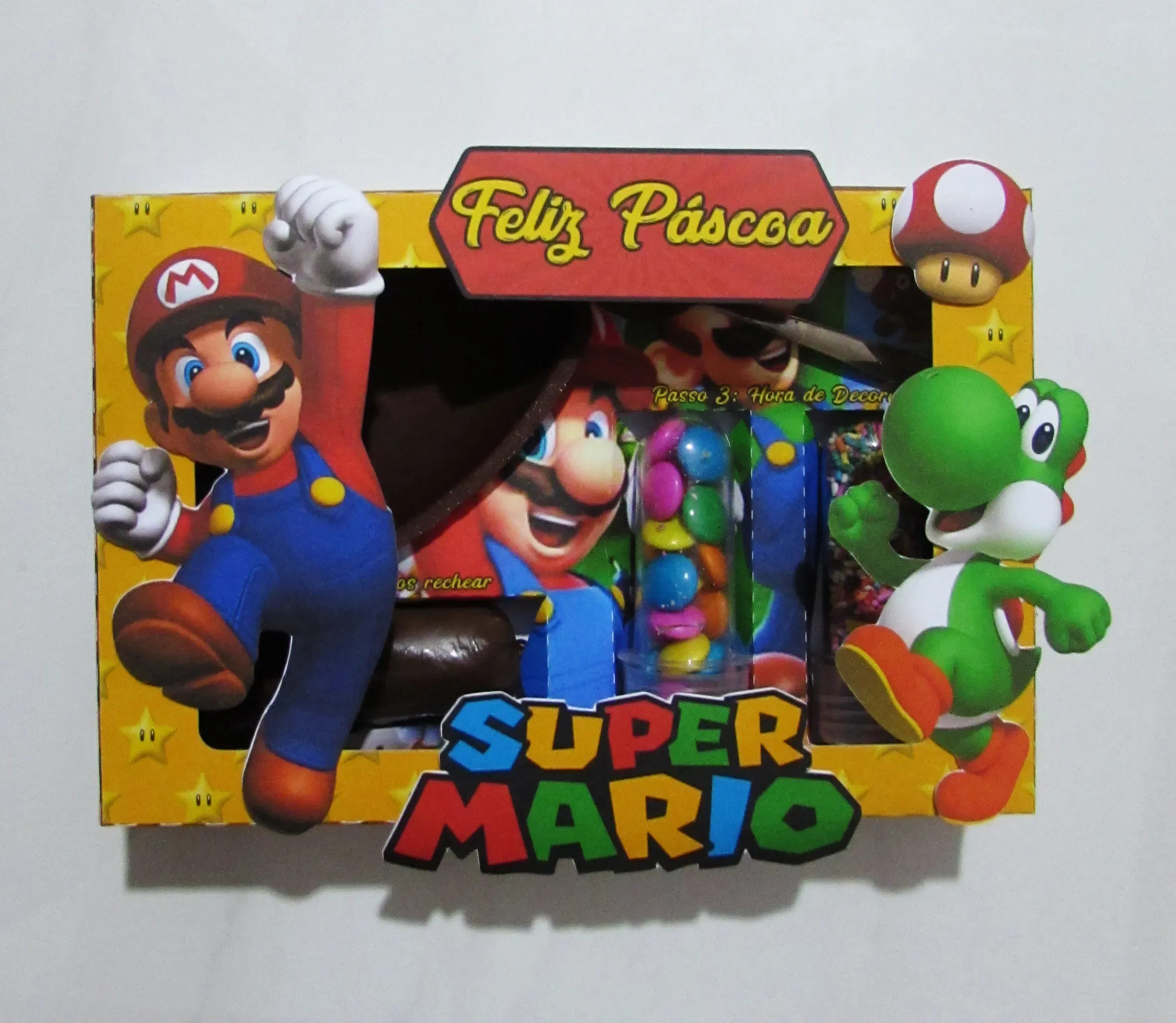 Conjunto de arquivos digitais tema Super Mario para kit confeiteiro de Páscoa para imprimir e recortar nos formatos Studio e PDF.