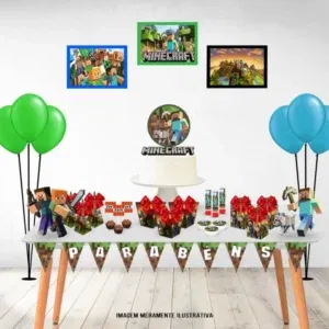 Arquivo de corte digital para kit festa só um bolinho no tema Minecraft nos formatos Studio e PDF, ideal para decoração rápida e personalizados de aniversário.