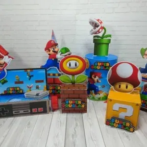Arquivo de corte digital para topper de bolo e itens de decoração tema Mario Bros nos formatos Studio e PDF para Silhouette e tesoura.