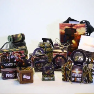 Moldes digitais de aniversário Free Fire nos formatos Studio e PDF para Silhouette, prontos para imprimir e recortar com alta precisão.